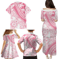 Polynesian Tiare Flower Pink Pastel Vibes Family Matching Puletasi and Hawaiian Shirt
