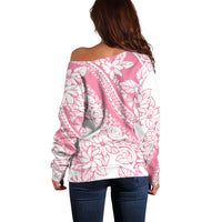 Polynesian Tiare Flower Pink Pastel Vibes Off Shoulder Sweater
