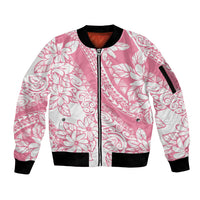 Polynesian Tiare Flower Pink Pastel Vibes Sleeve Zip Bomber Jacket