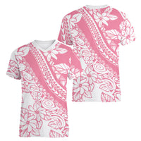 Polynesian Tiare Flower Pink Pastel Vibes Women V-Neck T-Shirt