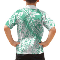 Polynesian Tiare Flower Cyan Pastel Vibes Family Matching Puletasi and Hawaiian Shirt