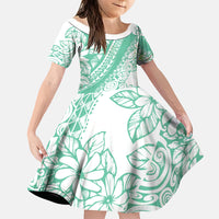 Polynesian Tiare Flower Cyan Pastel Vibes Family Matching Puletasi and Hawaiian Shirt