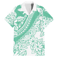 Polynesian Tiare Flower Cyan Pastel Vibes Family Matching Puletasi and Hawaiian Shirt