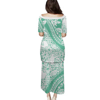 Polynesian Tiare Flower Cyan Pastel Vibes Family Matching Puletasi and Hawaiian Shirt