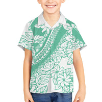 Polynesian Tiare Flower Cyan Pastel Vibes Family Matching Puletasi and Hawaiian Shirt