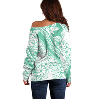 Polynesian Tiare Flower Cyan Pastel Vibes Off Shoulder Sweater LT14 - Polynesian Pride
