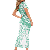 Polynesian Tiare Flower Cyan Pastel Vibes Short Sleeve Bodycon Dress