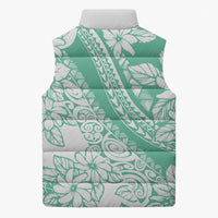 Polynesian Tiare Flower Cyan Pastel Vibes Sleeveless Puffer Jacket