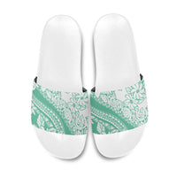 Polynesian Tiare Flower Cyan Pastel Vibes Slide Sandals