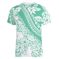 Polynesian Tiare Flower Cyan Pastel Vibes Women V-Neck T-Shirt