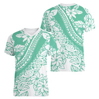 Polynesian Tiare Flower Cyan Pastel Vibes Women V-Neck T-Shirt