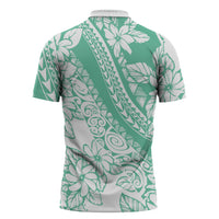 Polynesian Tiare Flower Cyan Pastel Vibes Zipper Polo Shirt