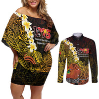Papua New Guinea 1975 Couples Matching Off Shoulder Short Dress and Long Sleeve Button Shirt Create Our History Inspire Our Future - Polynesian Pride