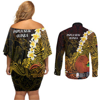 Papua New Guinea 1975 Couples Matching Off Shoulder Short Dress and Long Sleeve Button Shirt Create Our History Inspire Our Future - Polynesian Pride