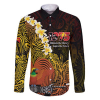 Papua New Guinea 1975 Family Matching Off The Shoulder Long Sleeve Dress and Hawaiian Shirt Create Our History Inspire Our Future LT14 Dad's Shirt - Long Sleeve Black - Polynesian Pride