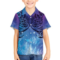 New Zealand Matariki Family Matching Short Sleeve Bodycon Dress and Hawaiian Shirt Aotearoa Maori New Year Galaxy Maori Silver Fern LT14 Son's Shirt Blue - Polynesian Pride