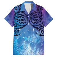 New Zealand Matariki Family Matching Tank Maxi Dress and Hawaiian Shirt Aotearoa Maori New Year Galaxy Maori Silver Fern LT14 Dad's Shirt - Short Sleeve Blue - Polynesian Pride