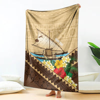Personalised Bula Vinaka Fiji Drua Blanket Fijian Traditional Canoe Tapa Cloth Beige