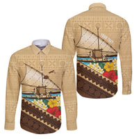 Personalised Bula Vinaka Fiji Drua Family Matching Puletasi and Hawaiian Shirt Fijian Traditional Canoe Tapa Cloth Beige