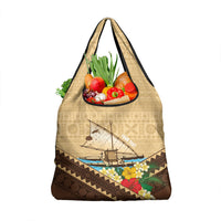 Personalised Bula Vinaka Fiji Drua Grocery Bag Fijian Traditional Canoe Tapa Cloth Beige