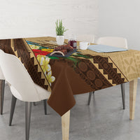 Personalised Bula Vinaka Fiji Drua Tablecloth Fijian Traditional Canoe Tapa Cloth Beige
