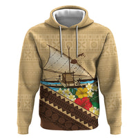 Personalised Bula Vinaka Fiji Drua Zip Hoodie Fijian Traditional Canoe Tapa Cloth Beige LT14 Pullover Hoodie Beige - Polynesian Pride
