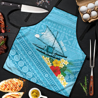 Personalised Bula Vinaka Fiji Drua Apron Fijian Traditional Canoe Tapa Cloth Blue LT14 Blue - Polynesian Pride