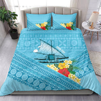 Personalised Bula Vinaka Fiji Drua Bedding Set Fijian Traditional Canoe Tapa Cloth Blue LT14 - Polynesian Pride