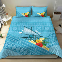 Personalised Bula Vinaka Fiji Drua Bedding Set Fijian Traditional Canoe Tapa Cloth Blue LT14 - Polynesian Pride
