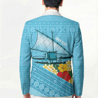 Personalised Bula Vinaka Fiji Drua Blazer Fijian Traditional Canoe Tapa Cloth Blue LT14 - Polynesian Pride