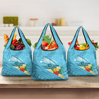 Personalised Bula Vinaka Fiji Drua Grocery Bag Fijian Traditional Canoe Tapa Cloth Blue