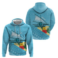 Personalised Bula Vinaka Fiji Drua Hoodie Fijian Traditional Canoe Tapa Cloth Blue LT14 - Polynesian Pride