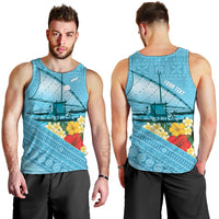 Personalised Bula Vinaka Fiji Drua Men Tank Top Fijian Traditional Canoe Tapa Cloth Blue