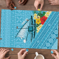 Personalised Bula Vinaka Fiji Drua Puzzle Fijian Traditional Canoe Tapa Cloth Blue LT14 - Polynesian Pride