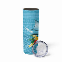 Personalised Bula Vinaka Fiji Drua Skinny Tumbler Fijian Traditional Canoe Tapa Cloth Blue LT14 - Polynesian Pride