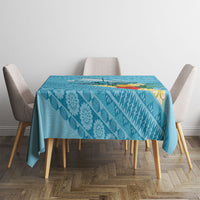 Personalised Bula Vinaka Fiji Drua Tablecloth Fijian Traditional Canoe Tapa Cloth Blue
