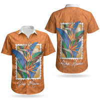 Aloha Hawaii Pua Manu Couples Matching Off Shoulder Maxi Dress and Hawaiian Shirt Hawaiian Bird of Paradise Flowers Stylized Stamp LT14 - Polynesian Pride