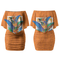 Aloha Hawaii Pua Manu Couples Matching Off Shoulder Short Dress and Long Sleeve Button Shirt Hawaiian Bird of Paradise Flowers Stylized Stamp LT14 - Polynesian Pride