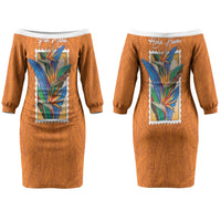 Aloha Hawaii Pua Manu Couples Matching Off The Shoulder Long Sleeve Dress and Hawaiian Shirt Hawaiian Bird of Paradise Flowers Stylized Stamp LT14 - Polynesian Pride