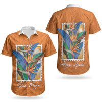 Aloha Hawaii Pua Manu Couples Matching Short Sleeve Bodycon Dress and Hawaiian Shirt Hawaiian Bird of Paradise Flowers Stylized Stamp LT14 - Polynesian Pride