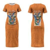Aloha Hawaii Pua Manu Couples Matching Short Sleeve Bodycon Dress and Long Sleeve Button Shirt Hawaiian Bird of Paradise Flowers Stylized Stamp LT14 - Polynesian Pride