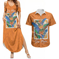 Aloha Hawaii Pua Manu Couples Matching Summer Maxi Dress and Hawaiian Shirt Hawaiian Bird of Paradise Flowers Stylized Stamp LT14 Orange - Polynesian Pride