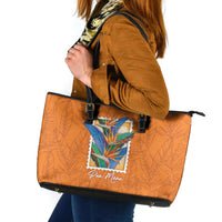 Aloha Hawaii Pua Manu Leather Tote Bag Hawaiian Bird of Paradise Flowers Stylized Stamp