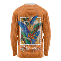 Aloha Hawaii Pua Manu Long Sleeve Shirt Hawaiian Bird of Paradise Flowers Stylized Stamp