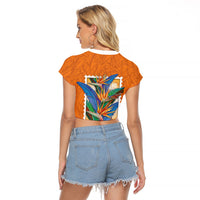 Aloha Hawaii Pua Manu Raglan Cropped T Shirt Hawaiian Bird of Paradise Flowers Stylized Stamp