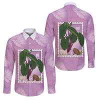Aloha Hawaii Kalo Family Matching Off The Shoulder Long Sleeve Dress and Hawaiian Shirt Hawaiian Taro Leaves Stylized Stamp LT14 Dad's Shirt - Long Sleeve Purple - Polynesian Pride