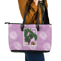 Aloha Hawaii Kalo Leather Tote Bag Hawaiian Taro Leaves Stylized Stamp