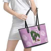 Aloha Hawaii Kalo Leather Tote Bag Hawaiian Taro Leaves Stylized Stamp