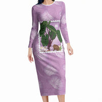 Aloha Hawaii Kalo Long Sleeve Bodycon Dress Hawaiian Taro Leaves Stylized Stamp
