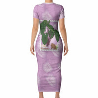 Aloha Hawaii Kalo Short Sleeve Bodycon Dress Hawaiian Taro Leaves Stylized Stamp